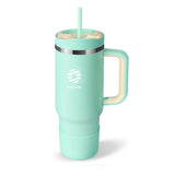 Mug Isotherme Café cyan avec une anse ergonomique et une paille